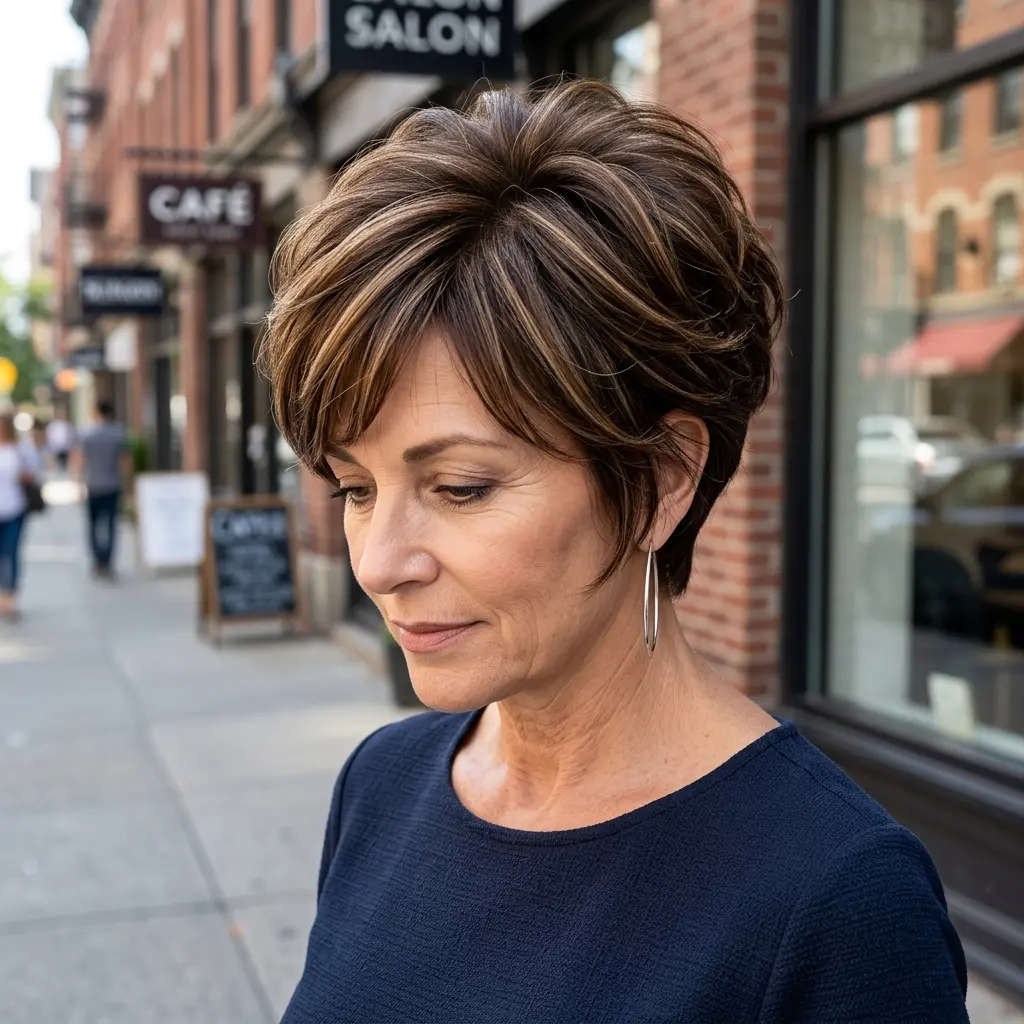 #8 Brunette Pixie with Choppy Layers and Bangs