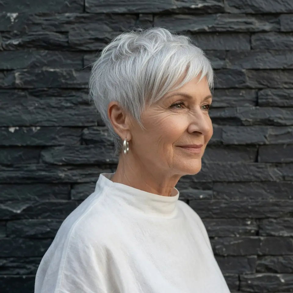 #8 Silver Gray Wispy Pixie Cut
