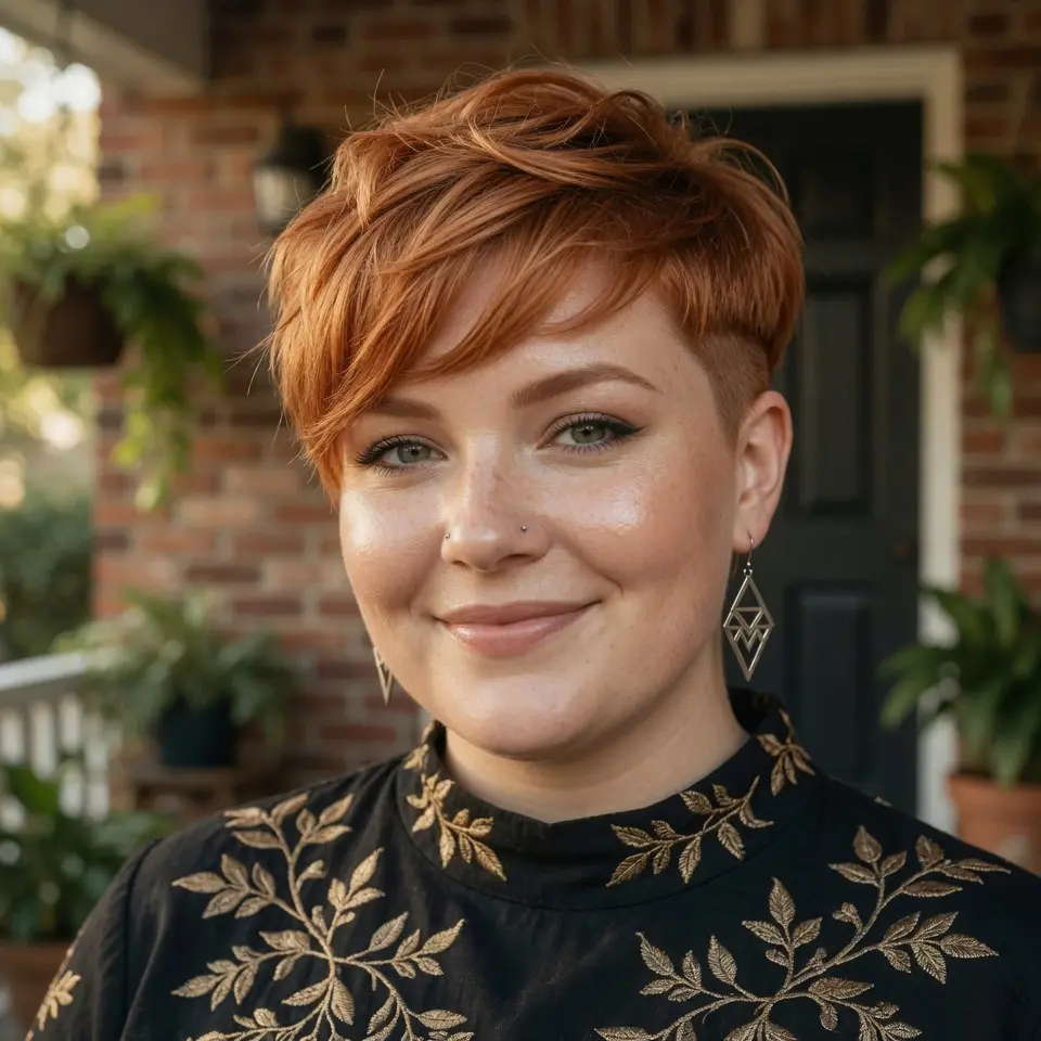 #8 Copper-Peach Textured Long Pixie with Tapered Temples