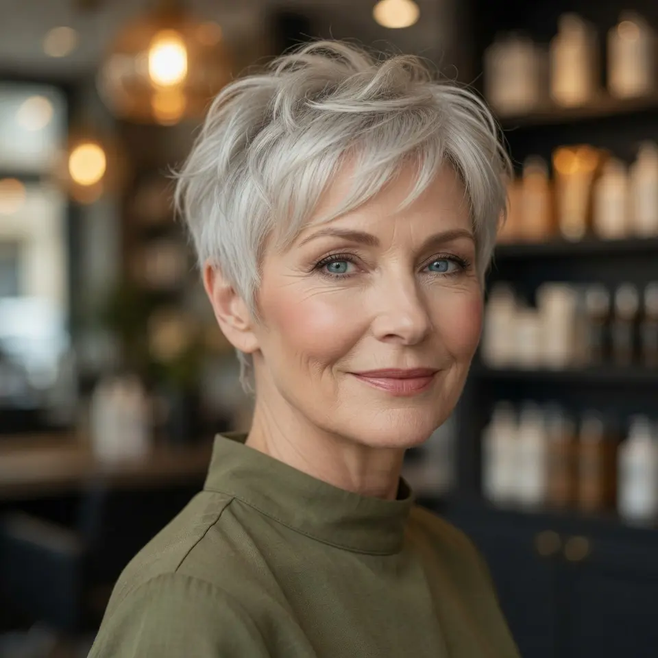 #9 Light Blonde Wispy Layered Pixie for Mature Women