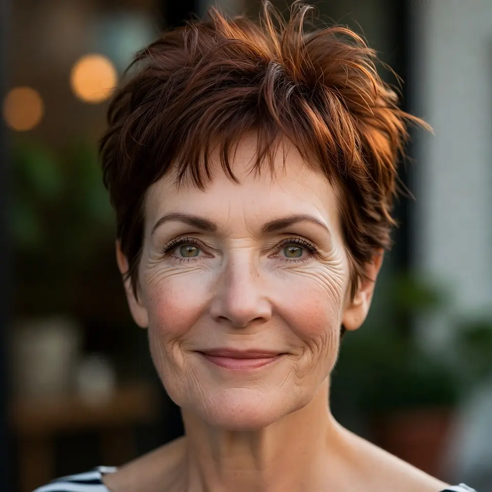 #9 Textured Auburn Pixie Shag with Defined Crown Lift